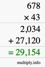 How to calculate 678 times 43 using long multiplication