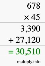 How to calculate 678 times 45 using long multiplication