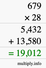 How to calculate 679 times 28 using long multiplication