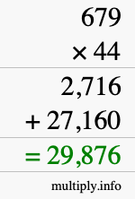 How to calculate 679 times 44 using long multiplication