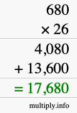How to calculate 680 times 26 using long multiplication