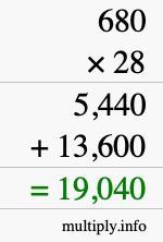 How to calculate 680 times 28 using long multiplication How to calculate 680 times 28 using long multiplication