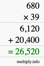 How to calculate 680 times 39 using long multiplication