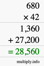 How to calculate 680 times 42 using long multiplication