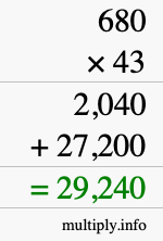 How to calculate 680 times 43 using long multiplication
