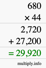 How to calculate 680 times 44 using long multiplication
