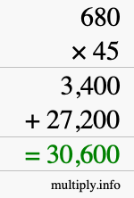 How to calculate 680 times 45 using long multiplication