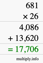 How to calculate 681 times 26 using long multiplication