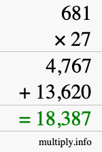 How to calculate 681 times 27 using long multiplication