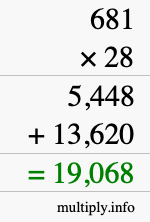 How to calculate 681 times 28 using long multiplication