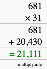 How to calculate 681 times 31 using long multiplication