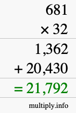 How to calculate 681 times 32 using long multiplication