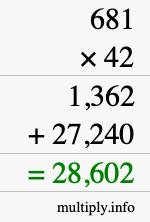 How to calculate 681 times 42 using long multiplication