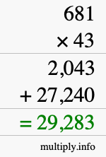 How to calculate 681 times 43 using long multiplication