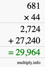 How to calculate 681 times 44 using long multiplication