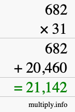 How to calculate 682 times 31 using long multiplication