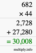 How to calculate 682 times 44 using long multiplication