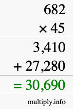 How to calculate 682 times 45 using long multiplication