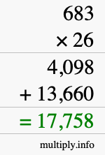 How to calculate 683 times 26 using long multiplication