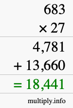 How to calculate 683 times 27 using long multiplication
