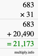 How to calculate 683 times 31 using long multiplication
