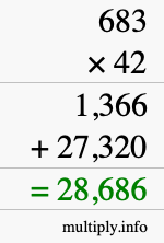 How to calculate 683 times 42 using long multiplication
