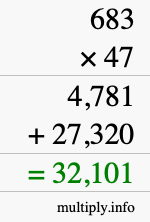How to calculate 683 times 47 using long multiplication