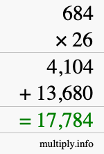 How to calculate 684 times 26 using long multiplication
