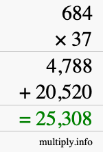 How to calculate 684 times 37 using long multiplication