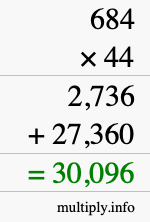 How to calculate 684 times 44 using long multiplication