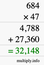 How to calculate 684 times 47 using long multiplication