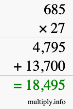 How to calculate 685 times 27 using long multiplication
