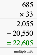 How to calculate 685 times 33 using long multiplication
