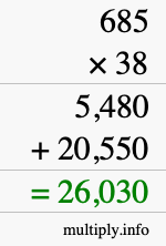 How to calculate 685 times 38 using long multiplication
