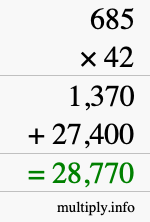 How to calculate 685 times 42 using long multiplication