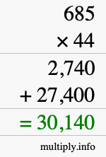 How to calculate 685 times 44 using long multiplication