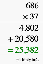 How to calculate 686 times 37 using long multiplication