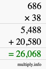 How to calculate 686 times 38 using long multiplication