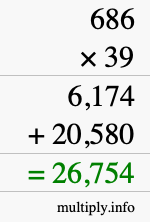 How to calculate 686 times 39 using long multiplication