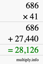 How to calculate 686 times 41 using long multiplication