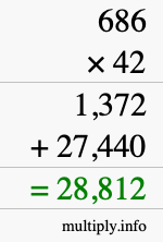 How to calculate 686 times 42 using long multiplication
