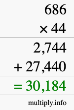 How to calculate 686 times 44 using long multiplication
