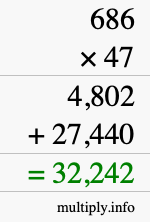 How to calculate 686 times 47 using long multiplication