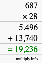 How to calculate 687 times 28 using long multiplication