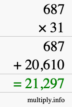 How to calculate 687 times 31 using long multiplication