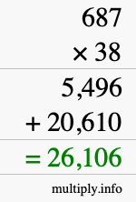 How to calculate 687 times 38 using long multiplication