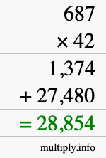 How to calculate 687 times 42 using long multiplication