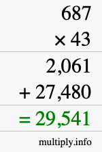 How to calculate 687 times 43 using long multiplication
