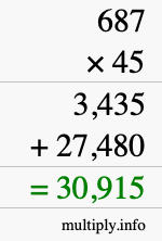 How to calculate 687 times 45 using long multiplication How to calculate 687 times 45 using long multiplication