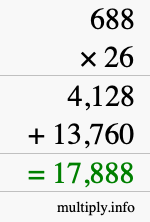 How to calculate 688 times 26 using long multiplication